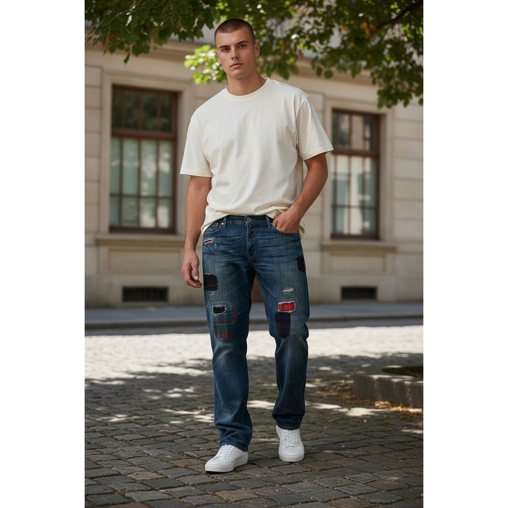 Polo Ralph Lauren Patchwork Jeans Men 2000s‎ Distressed Plaid RRL Workwear SZ 31